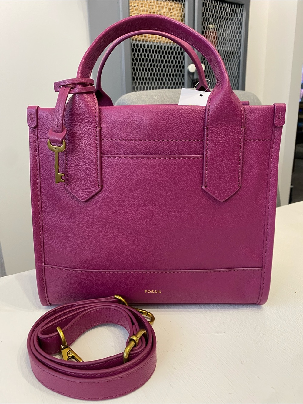 Fossil Purple Pink Sapphire Kyler Leather Satchel Crossbody NWT